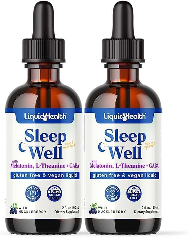 LIQUIDSUNDY Sleep Well Liquid Melatonin, L- Theanin supplement Natural Sleep Aid, Falde hurtigere, Stay Assaping Længere - USA Made, Vegan, Sugar Free, Drug Free, Non- GMO Sleep Spray Drops (2 Pack)