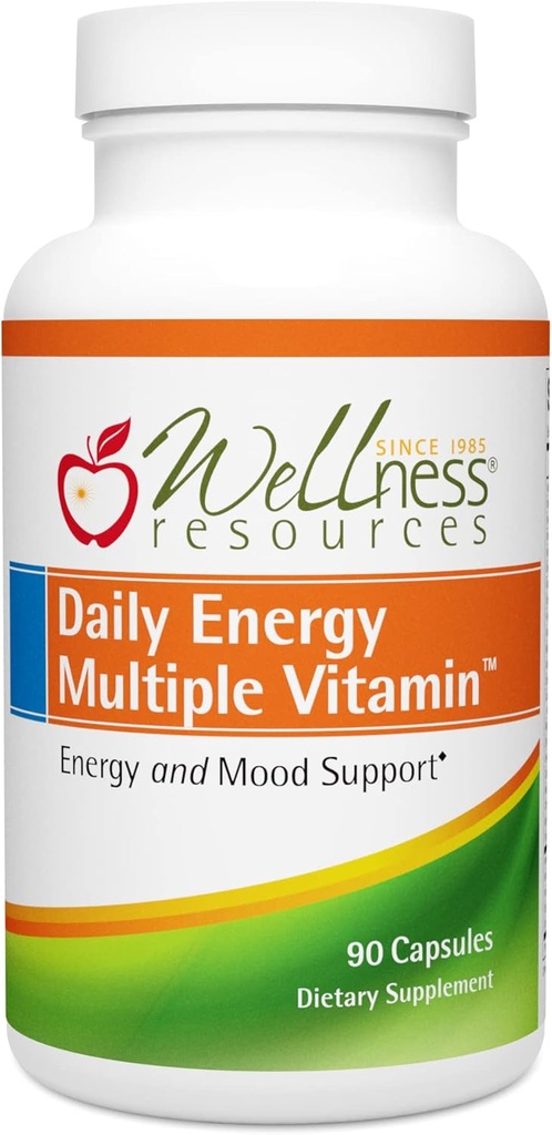 Wellness Resources Daily Energy Multiple Vitamin - 90 Kapsler - Metyleret Daily MTHFR Multivitamin uden jern - Vitamin B12, Folate, & Biotilgængelige B Vitamin - bedste supplement til energi og mad