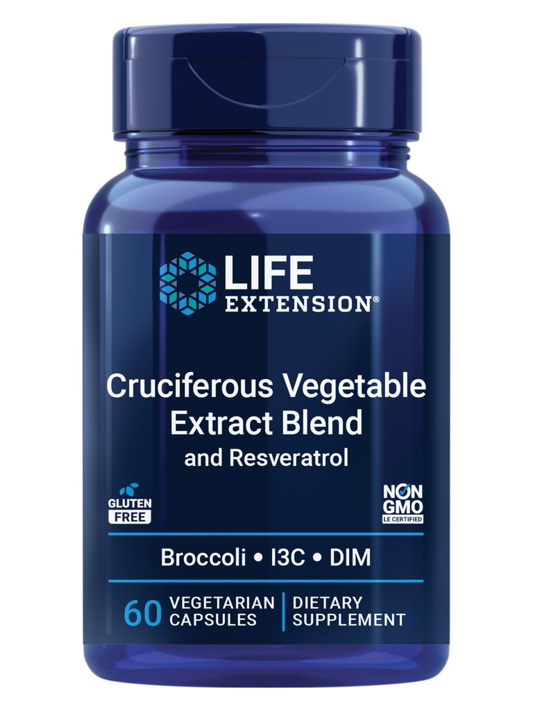 Life Extension Cruciferous Vegetabilsk ekstrakt & Resveratrol, Broccoli, Cabbage, resveratrol, Understøtter Cellular Protection, Gluten- Free, Non- GMO, Vegetar, 60 Kapsler