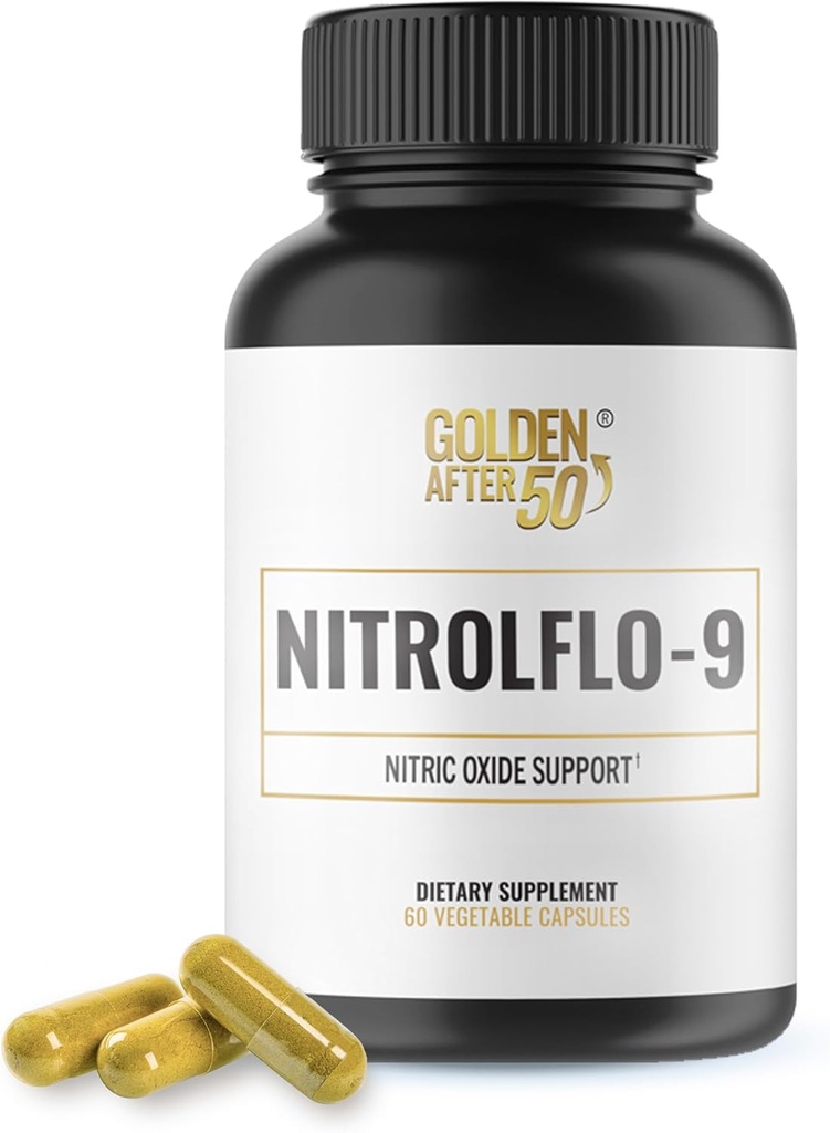 Golden Efter 50 NitrolFlo- 9 - Nature- drevet nitrogenoxid supplement med Pomegranate Extract, Grape Seed, og S7 ® - Understøtter næringsstofcirkulation og optimal energi - 60 kapsler