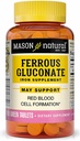 Mason Natural Ferrous Gluconate - Understøtter dannelse af røde blodceller, genert på maven jerntilskud, 100 tabletter