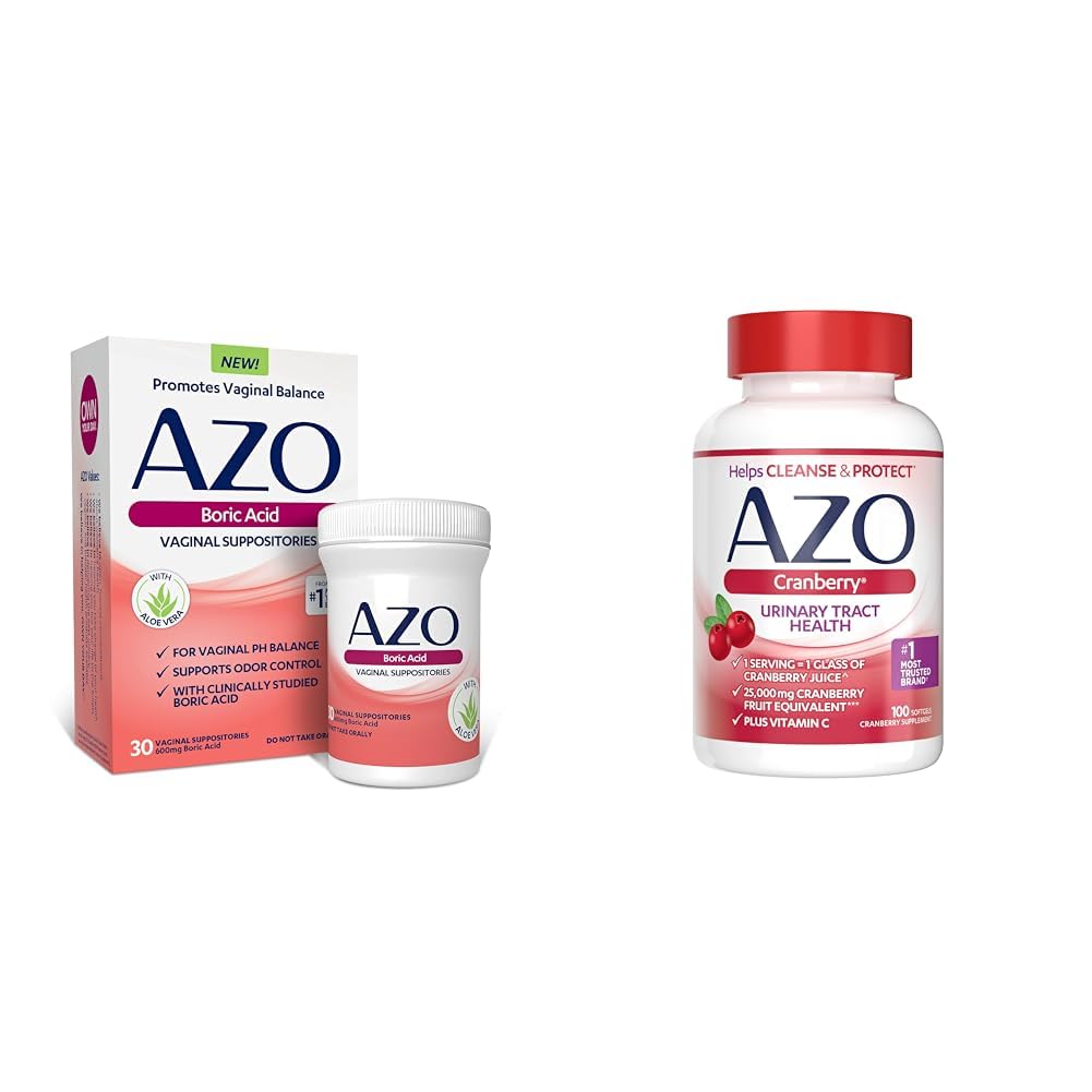 AZO Boric Acid Vaginal Suppposites, Hjælper støtte Odor Control og Balance Vaginal PH & Cranberry Urinary Tract Health Supplement, 1 Servering = 1 glas Cranberry Juice