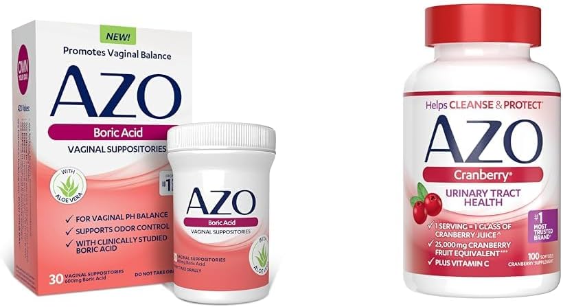 AZO Boric Acid Vaginal Suppposites, Hjælper støtte Odor Control og Balance Vaginal PH & Cranberry Urinary Tract Health Supplement, 1 Servering = 1 glas Cranberry Juice