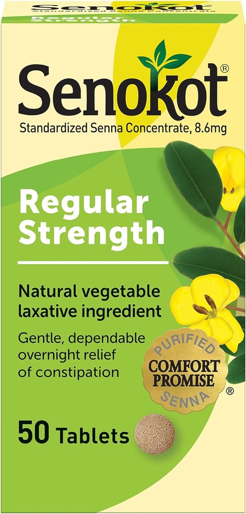 Senokot Regelmæssig styrke Senna Laxative tabletter Forstoppelse Relief for voksne, 50 tal