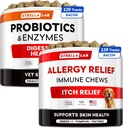 Vet Strength Probiotika + Allergy Relief for Dogs Bundle - Chewable Fiber Supplement + Itchy Skin Treatment - Digitale enzymer + Pumpkin - Upset Mave Relief + Hotspot Relief - 240 ct - Made in USA