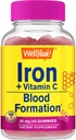 WellYe Iron Gummies med C-vitamin -Anæmi og cellulær energi støtte, fremmer Red Blood Cell Dannelse - Energi & immunsystem støtte -Natural Grape Flavor-60 Gummies