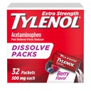 Tylenol Extra Strength Dissoltion Powder Packs, 500 mg Acetaminophen Pain Reliever & Fever Reducer Medicine, Fast Relief for Minor Aches & Pains, Ibuprofen- & Aspirin- Free, On- the- Go Berry Flavor, 32 Ct