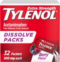 Tylenol Extra Strength Dissoltion Powder Packs, 500 mg Acetaminophen Pain Reliever & Fever Reducer Medicine, Fast Relief for Minor Aches & Pains, Ibuprofen- & Aspirin- Free, On- the- Go Berry Flavor, 32 Ct