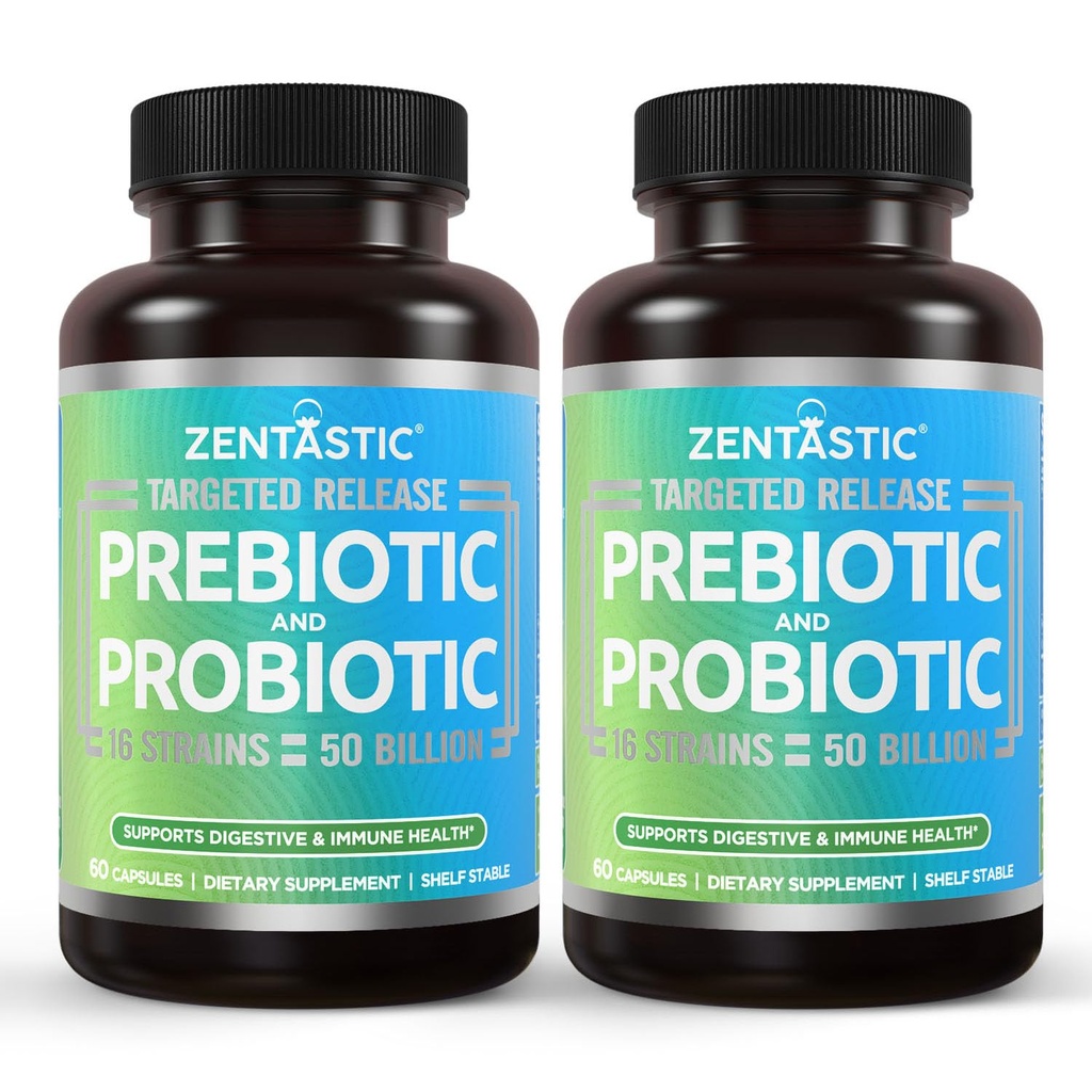 Zentastisk Probiotika & Prebiotika Supplement - 50 Millioner CFU - for mænd og kvinders immunforsvar & fordøjelsessygdomme - 16 Stammer - Hylde Stabil - 120 Forsinkede Release Veggie kapsler