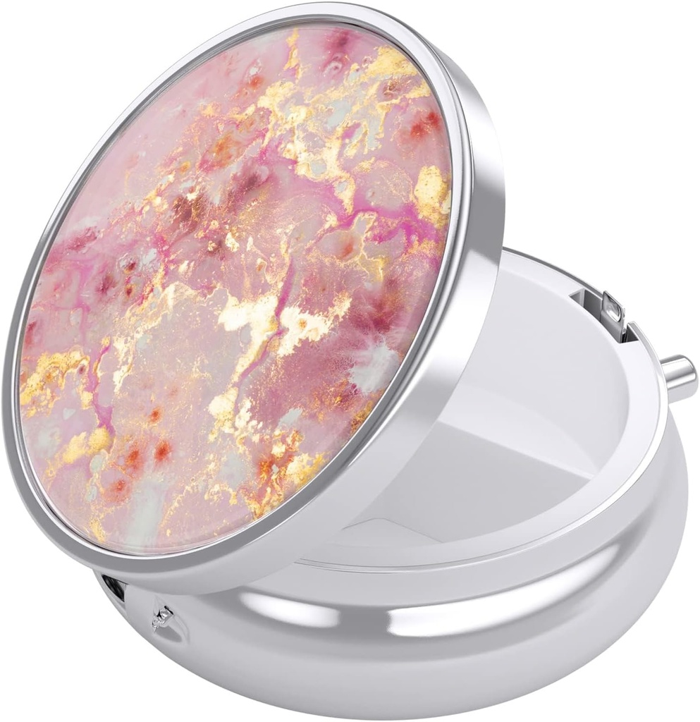 Nipichsha Pill Box, Lille Pill sag for purse & Pocket, Cute Travel Medicine Organizer, Portable Medicine Container Holder til at holde vitaminer, Medicin, Fish Oil & Supplement, Guld Pink Marble