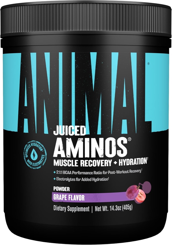 Animal Juiced Aminosyrer - BCAA Powder EAA Matrix Plus hydrering med elektrolytter og Sea Salt Anytime Inddrivelse og forbedret ydeevne, Grape Flavor, 30 Servering