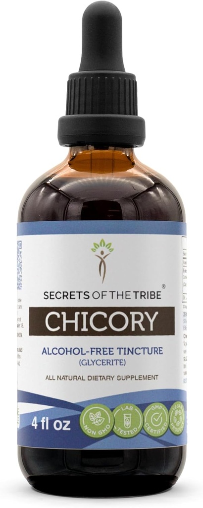 Hemmeligheder i Tribe Chicory Tincture Alkohol- Free Extract, Chicory (Cichorium Intybus) Tørret rodpulver (4 Fl Oz)