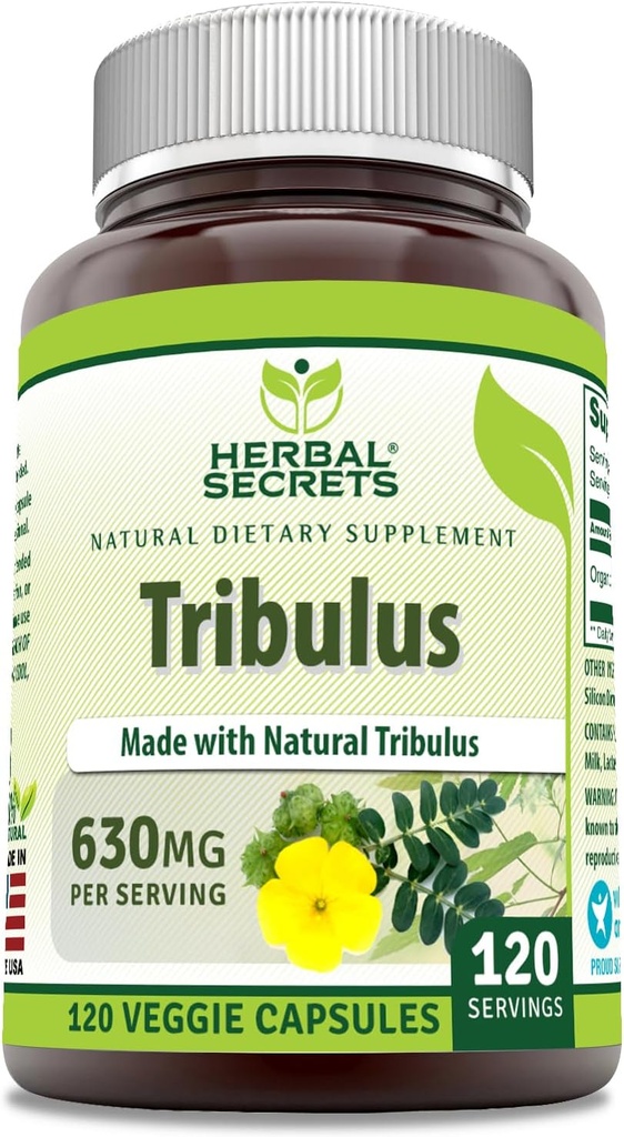 Herbal Secrets Tribulus 630 Mg 120 Veggie Capsules Supplement | Non-GMO | Gluten Free | Made in USA