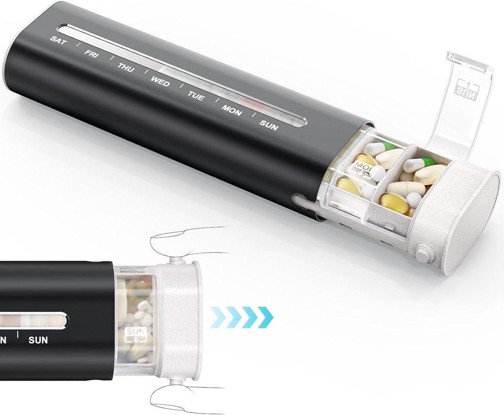 Zannaki Aluminum 7 Day Weekly Pill Organizer, Portable Travel Pill Case with Three Layer Seal, Large Capacity Cute Daily Pill Box, Pill Holder Container for Vitamins, Pills, Supplements and Medication