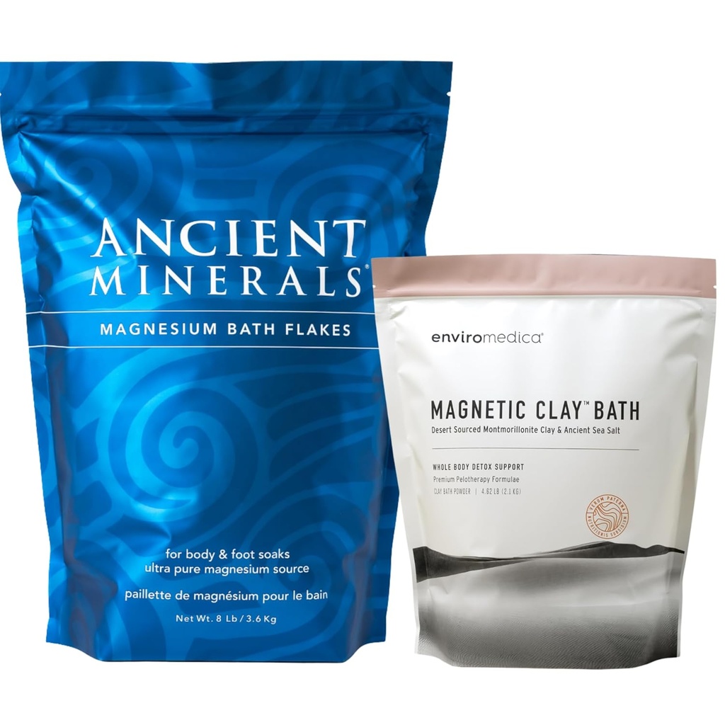 Ancient Minerals Magnesium Bath Flakes - Enviromedica Magnetic Clay - Pure Genuine Zechstein Chloride - Natural Detox with Sodium and Calcium Bentonite Clay Powder