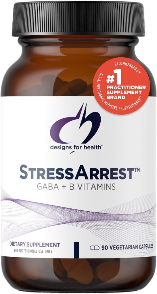 Design for Health StressArrest - 300mg GABA med glycin, pantothensyre + Niacinamid (vitamin B3) til fremme af en rolig stress respons - ikke-GMO Gluten Free Supplement (90 kapsler)