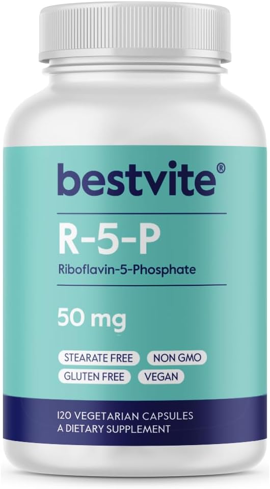 BESTVITE Riboflavin- 5 - Phosphat 50mg (120 vegetariske kapsler) - Ingen stearater - Vegan - Ikke GMO - Gluten Free - Bioactive Form of Vitamin B2