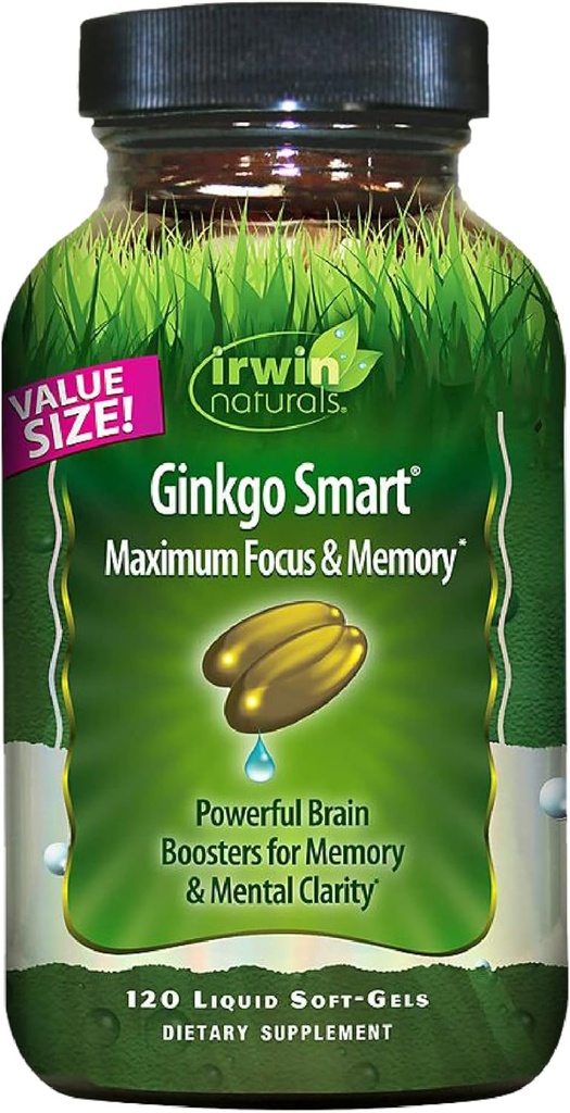 Irwin Naturals Ginkgo Smart kraftfuld Nootrop Brain Booster - understøtter maksimal hukommelse, Focus & Mental Klarhed med DMAE, Clubmoss, Cholin & Acetyl L- Carnitin - 120 flydende bløddele