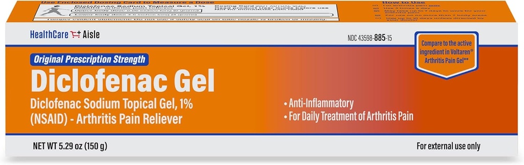 HealthCareAisle Diclofenac Gel, 1%, Gigt Smerte Relief - 150 g tube - Original receptpligtig styrke (NSAID)