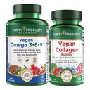 Renhed produkter Bundle - Vegan Omega 3-6-9 + Vegan Collagen Builder Omega 3-6-9 ("5 i 1" Plant- baseret Omega Essential Fede Acid) - Vegan Collagen Builder (w / Key Plant- baserede ingredienser & mere)