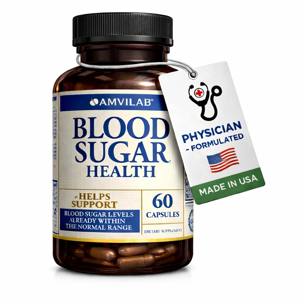 Blood Sugar Health Natural 20 Urter og Vitaminer med kanel, Alpha Lipoic Acid til støtte sundhed, non-GMO, for mænd kvinder, støtter sunde energiniveauer - 60 Urtepiller - 30 dages forsyning