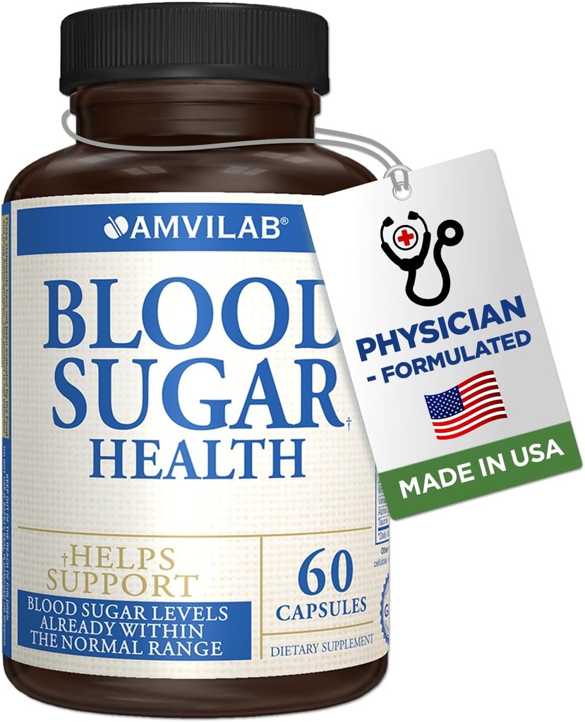 Blood Sugar Health Natural 20 Urter og Vitaminer med kanel, Alpha Lipoic Acid til støtte sundhed, non-GMO, for mænd kvinder, støtter sunde energiniveauer - 60 Urtepiller - 30 dages forsyning