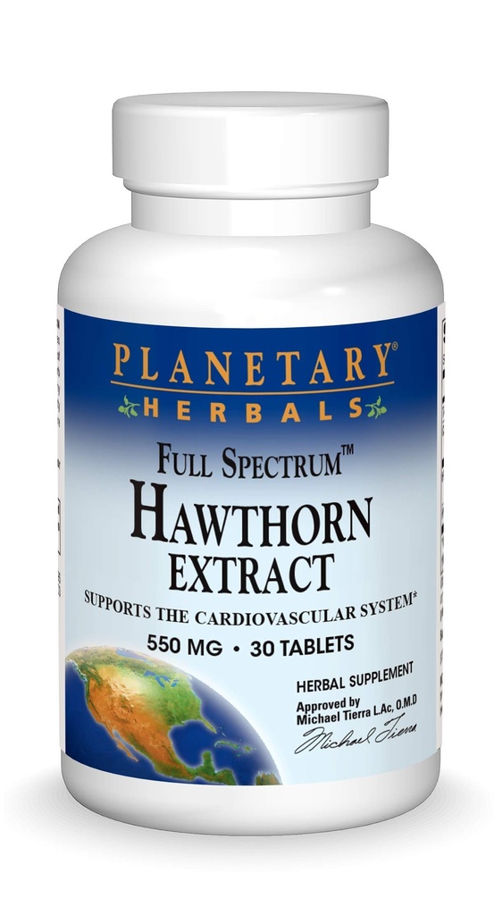 Planetariske Herbals Fuld Spectrum Hawthorn Extract Tablets, 30 Greve