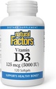 Naturlige faktorer - D3- vitamin 5000 IE, understøtter sunde knogler, 120 bløde geler