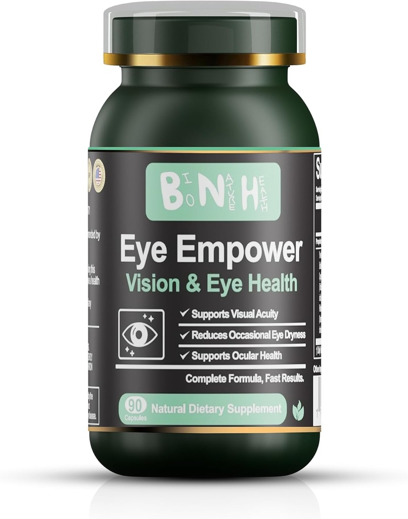 Eye Empower - Blue Light - Slurry Vision - Beskyttelse for tørre Irriterede øjne - Floatere - Træthed - Okulær & Macular Support - Degeneration - Proven Nutrients - Retinal & Corneal - 90 Greve