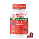 SmartyPants Kids Fiber & Veggies: Prebiotic Fiber Gummies for Kids, Fiber Supplement med Inulin, Organic Green Veggie Blend, Vegan, Gluten Free, Blandet Berry Flavor, 60 Greve (30 dages levering)