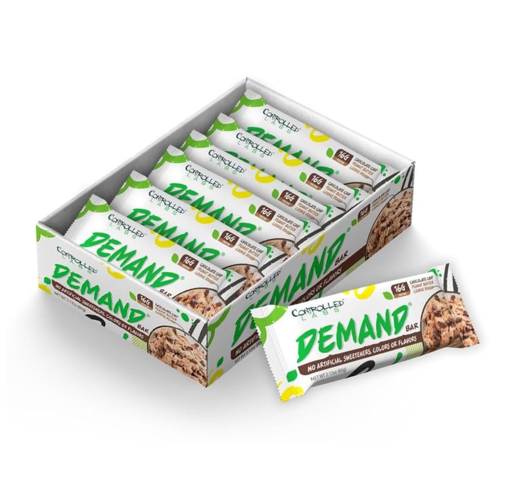 Kontrollerede Labs Demand Protein Bars - 12 pack - 16g protein per servering, Natural, High- Protein / Low- Carb Bar, 2.12 oz (Chocolate Chip / Peanut Butter / Cookie Dough)