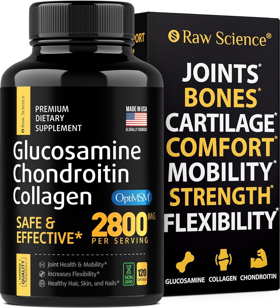 Glucosamin Chondroitin MSM kapsler - Fælles supporttillæg til voksne, 2800 mg Triple Strength Vitaminer: Glucosamin HCL, Chondroitin Sulfate med OptiMSM - Reducerer fælles ubehag, 120 kapsler