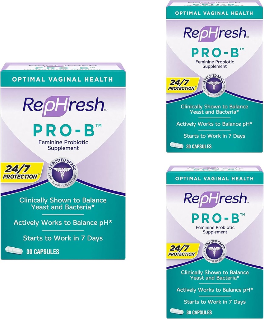 RepHresh Pro- B Probiotisk Feminin supplement kapsler (pakning med 3)