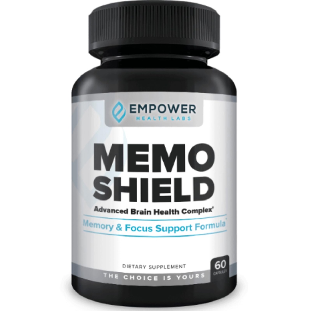 MemoShield Brain Health Supplement - Advanced Memory Support med Lions Mane, Bacopa Monnieri, og Ginkgo Biloba - Kognitiv funktion og hjerne sundhed formel - 60 kapsler