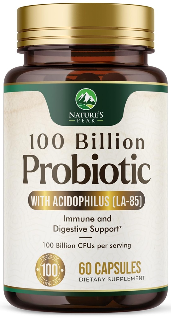 Probiotika 100 Millioner CFU - 16 Probiotiske Strops med Prebiotika - Understøtter immunforsvar, Gut Sundhed, PH, Lejlighedsvis Forstoppelse, Gas & Bloating - Supplement for kvinder og mænd, Hylde Stable - 60 Kapsler