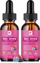 Sea Moss Liquid Drops - Black Seed Oil & Irish Sea Moss Gel med Burdock Root Bladderwrack, Elderberry, Spirulina, Seamoss supplement til energi Booster, fordøjelsessygdomme - 4 Fl Oz, Vegan
