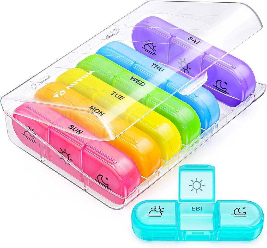 AUVON Weekly Pill Organizer 3 gange om dagen, Stor 7 dag Pill Box 3 gange om dagen med separat Container, Bærbar Pill sag for medicin, vitaminer, fiskeolie og kosttilskud