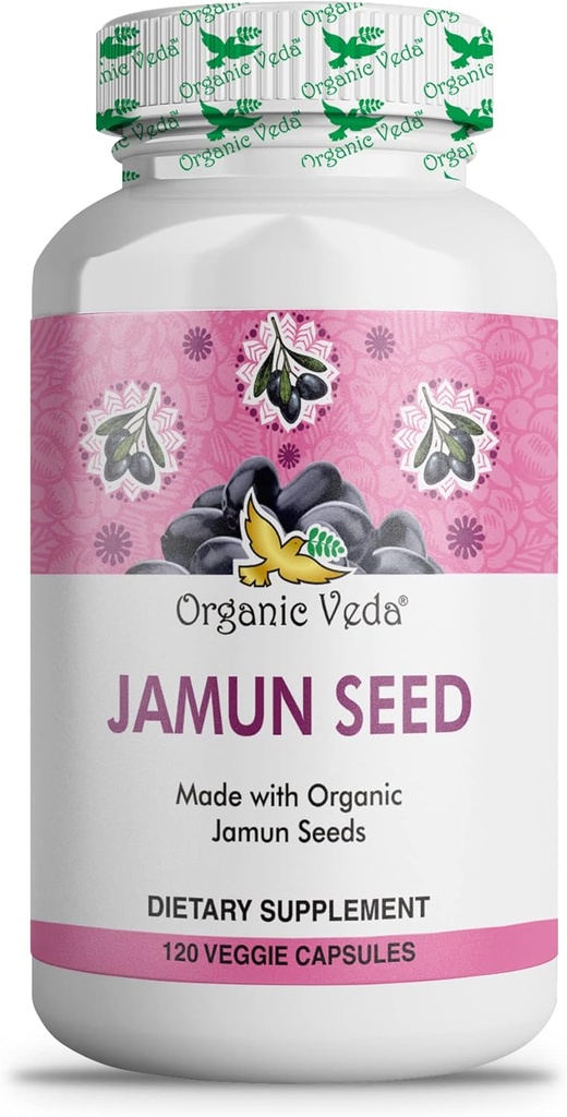 Organic Jamun Seed Kapsler, Indian BlackBerry -100% Natural Jamun Seed Supplement - Eugenia Jambolana Kapsler fremmer blød strålende hud, energi & samlet sundhed - US FDA registreret - 120 Greve