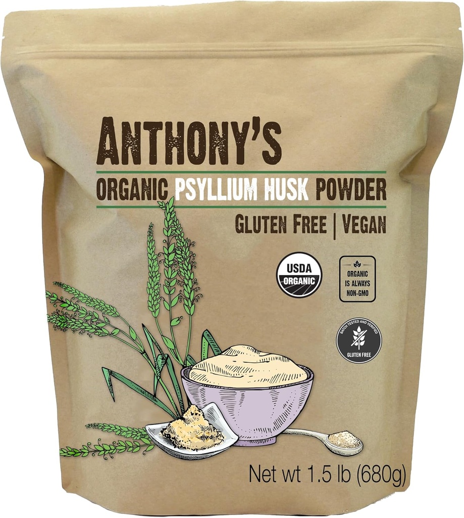 Anthony 's Organic Psyllium Husk Powder, 1,5 LB, Gluten Free, Ikke GMO, Finely Ground, Keto Friendly
