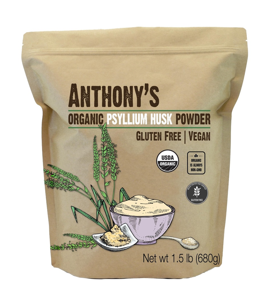Anthony 's Organic Psyllium Husk Powder, 1,5 LB, Gluten Free, Ikke GMO, Finely Ground, Keto Friendly