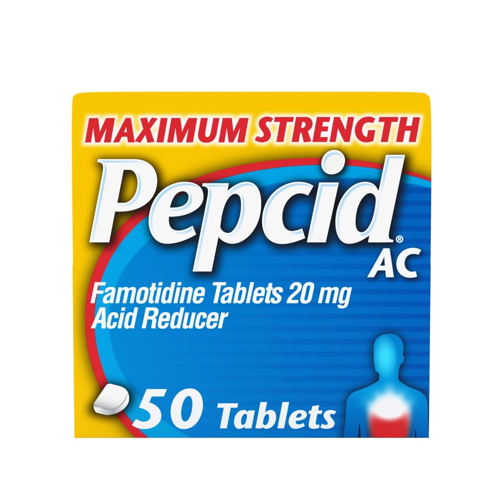 Pepcid AC Maksimal styrke Heartburn Relief Tablets, OTC Medicin Prevents & Relieves Heartburn På grund af syre fordøjelsesbesvær & sour Mave, 20mg Famotidinsyre Reducer, Fast- Actioning, 50 ct