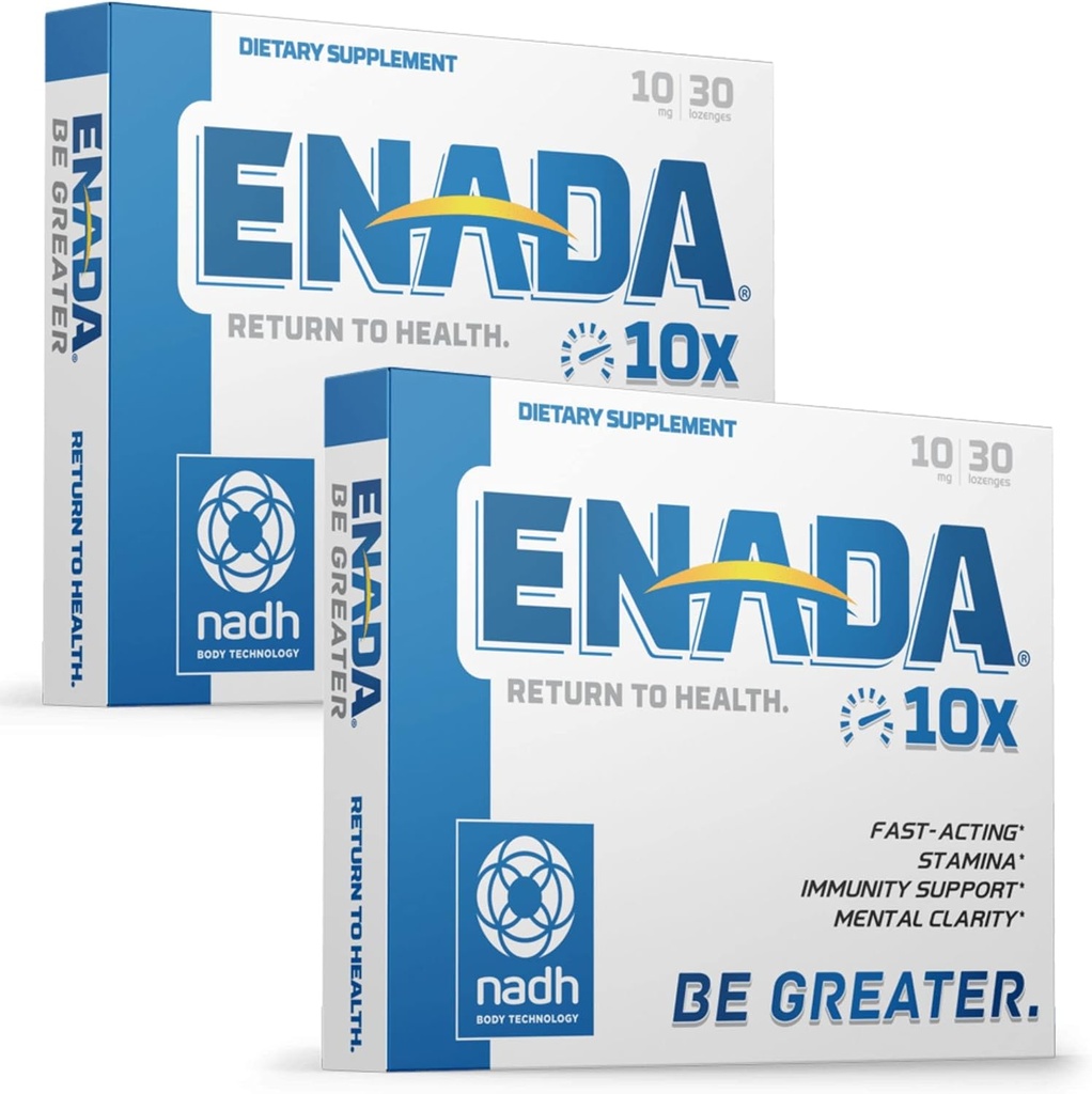 ENADA 10X NADH tillæg med hurtig fungerende formel for aktiv livsstil Budd124; Natural Energy Booster Great for Jet Lag, atletisk ydeevne & Studying Budd124; Forbedrer Stamina og Mental Clarity 60 Lozenges.