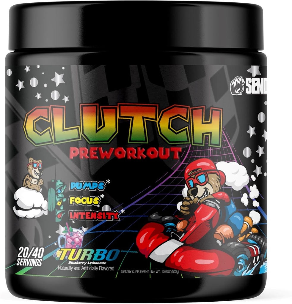 Sender Brand Clutch Turbo - High- Stim Pre- Workout Powerhouse med Beta Alanine, Taurine, Nitrosigine, Tyrosin, Koffein, Bitter Orange, og Alpha Yohimbine til Intense Workouts