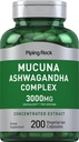 Piping Rock Mucuna Ashwagandha 300 mg • 124; 200 kapsler • 124; Complex Extract supplement for kvinder og mænd • 124; Vegetar, Non- GMO, Gluten Free
