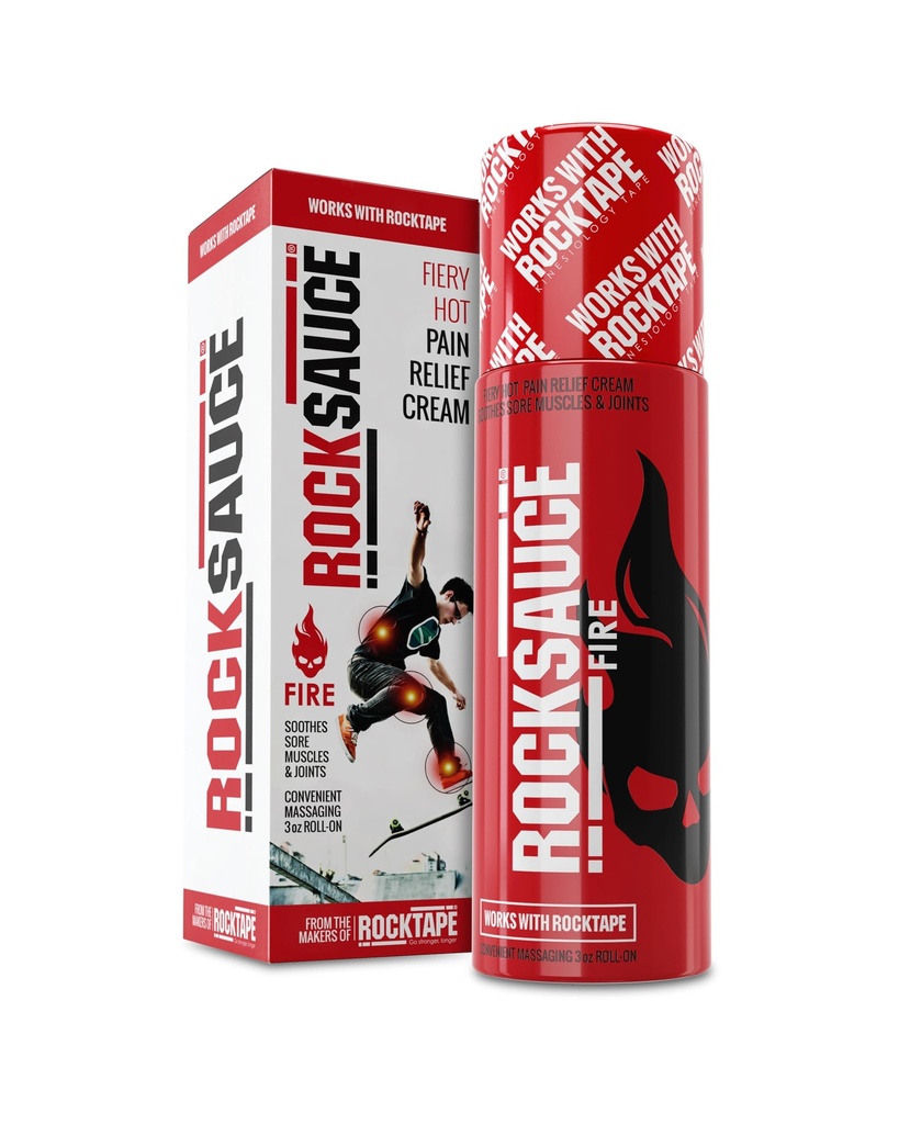 RockSauce Fire, 3 oz Roll-On - Let at bruge Smerte Relief Cream - Capsaicin & Menthol Formel Relieves Muskel & Fælles Smerte - Works w / RockTape - No- Mess Applikator - Farvefri, vil ikke synke tøj