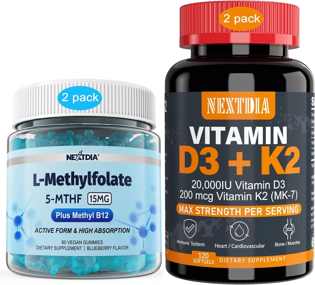 D3 20. 000 IE + K2 (MK7) 200mcg, L- methylFolate 15 mg & Methyl B12 Gummies