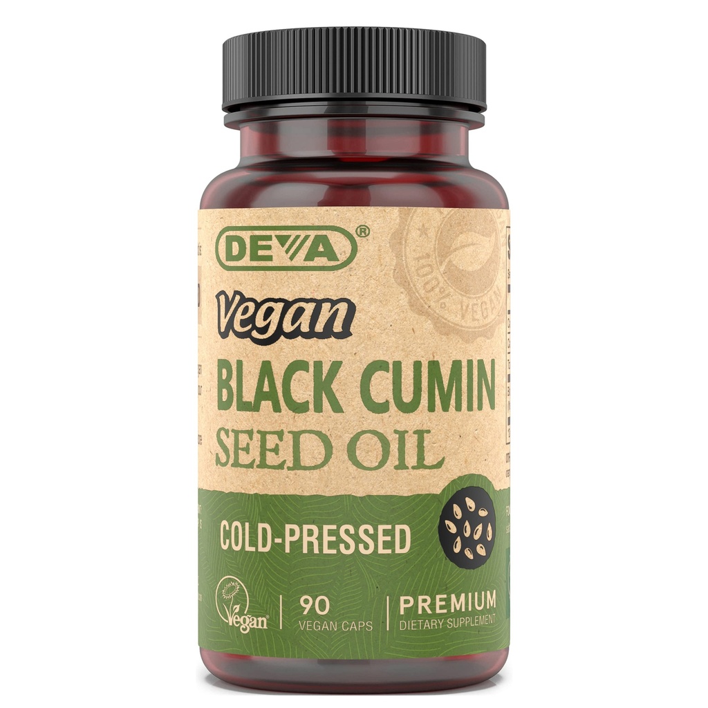 Deva Vegansk Nutrition Black Cumin Seed Oil, Cold- presset, Uraffineret, 90 Kapsler (pakke med 3)