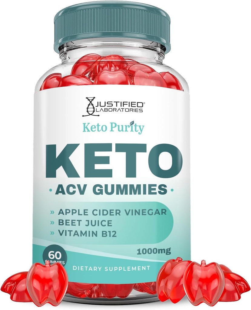 Justified Laboratories Keto Renhed Keto ACV Gummies Advanced Formel 1000MG Keto Puritry Keto Gummies Apple Cider Vinagar Formuleret med Pomegranat Beet Juice Powder B12 Vegan Non GMO 60 Gummys
