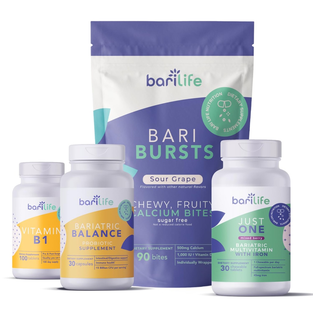 Bari Life Post- Op, Gastric Sleeve, Gastric Bypass Vitamin og supplement Starter Kit (Grape)