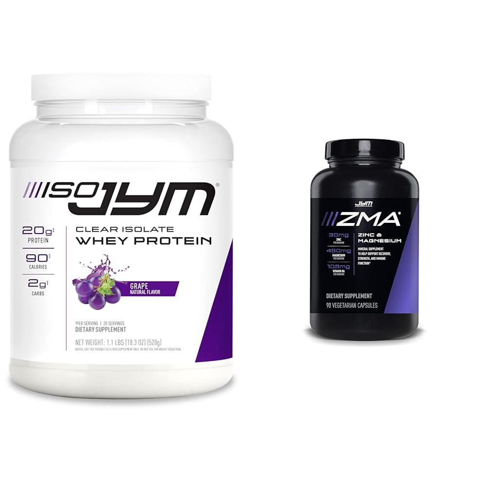 ISO JYM 20 Servering Grape og JYM ZMA Zink / Magnesium kapsler tillæg med zink, magnesium og vitamin B6
